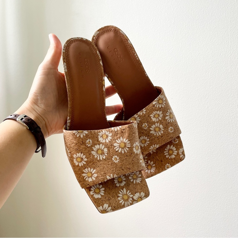 asos daisy cork mule heels